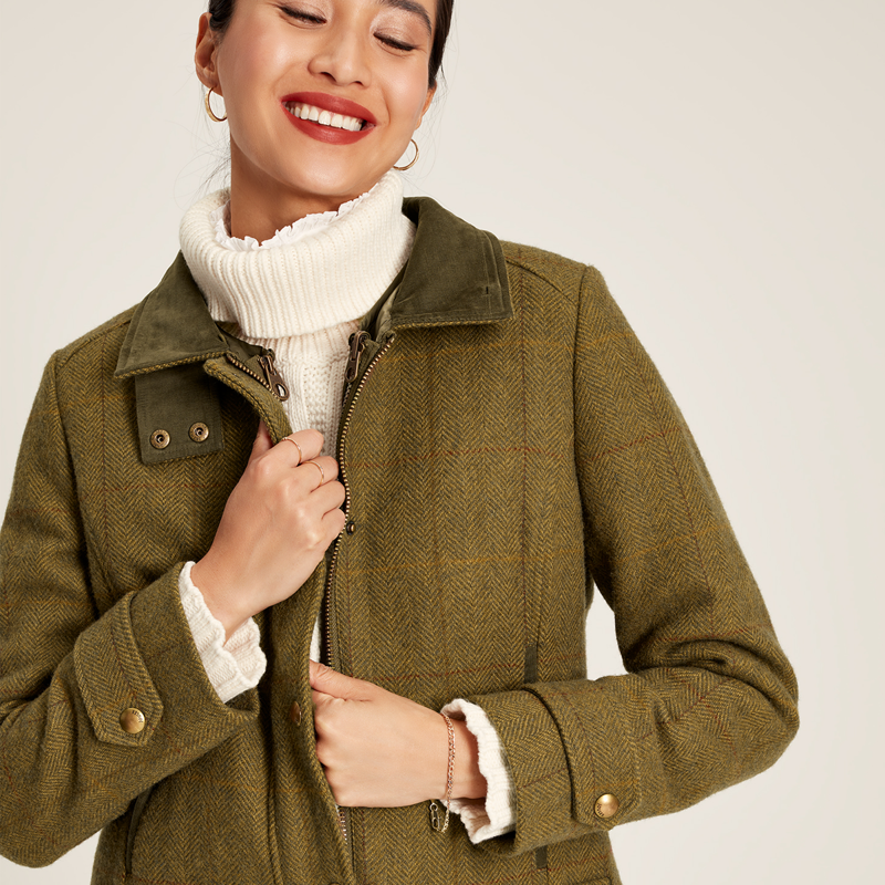 Joules Fieldcoat Luxe Tweed Jacket With Removable Gilet - Green Tweed-4